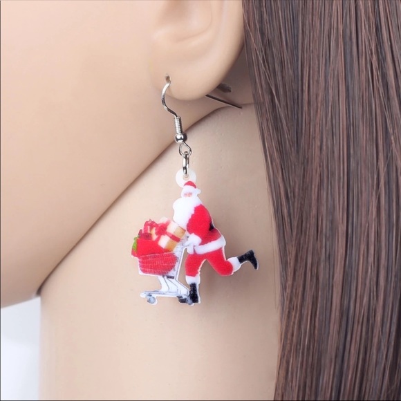 Christmas Shopping Santa Acrylic Earrings - Picture 2 of 5